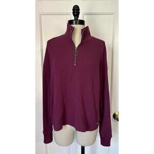 HOLLISTER Boyfriend Waffle Tee Red Long Sleeve Quarter Zip Womens M